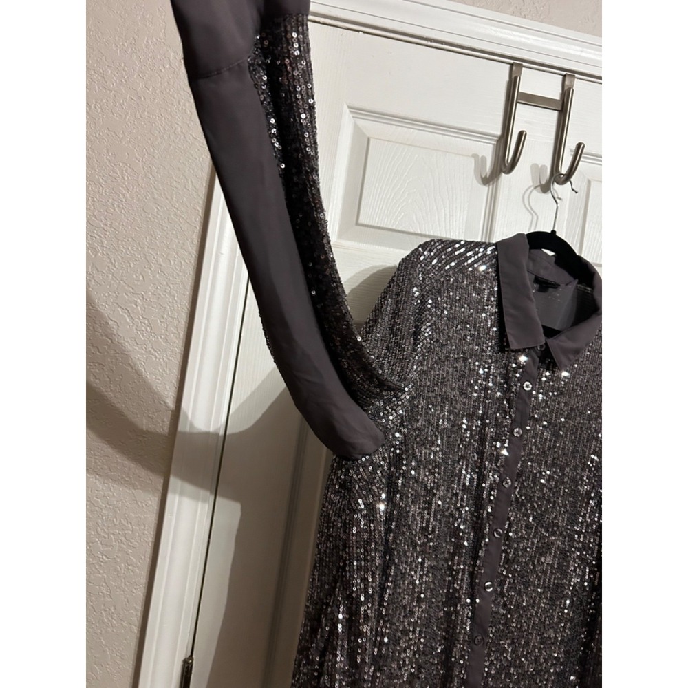 Torrid Size 2 Madison Sequins‎ Button Front Shirt Long Sleeve Blouse Purple - Picture 7 of 15